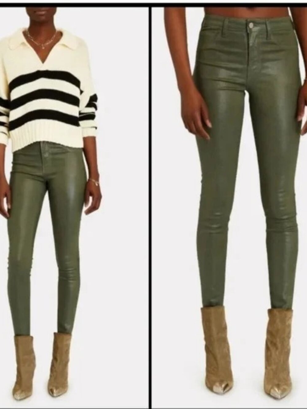 New L'AGENCE MARGOT High Rise Skinny Coated Stretch Crop Jeans In Ivy Green 24